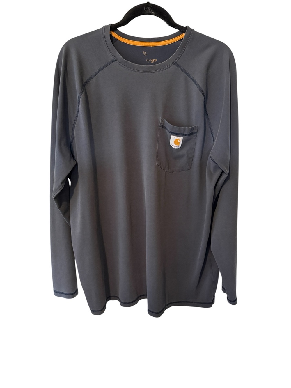 Carhartt Long-Sleeve Pocket Tee in Charcoal with Orange Trim